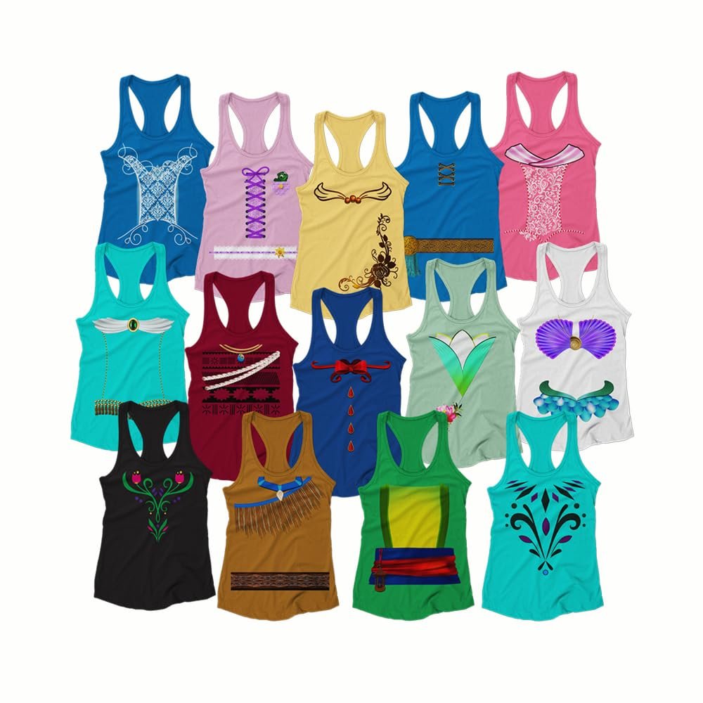 365Customize Princess Tank, Princesses Women's Racerback Tank Tops - Inspired Designs Soft Comfortable Fit Cotton Top Ideal for Princess Marathons, Vacations & More