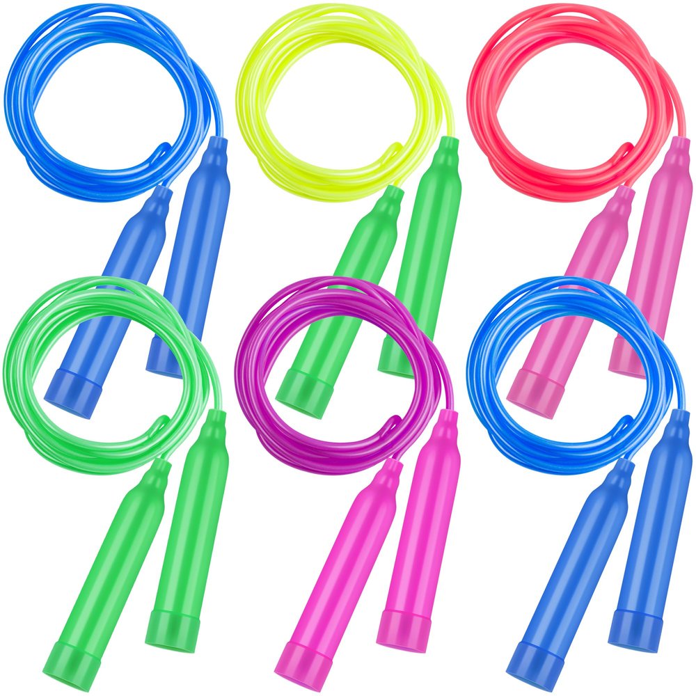 Elcoho 6 Pack Colorful Jump Rope Set Adjustable Plastic Jump Ropes Skipping Rope Outdoor Jumping Ropes Great Party Favor