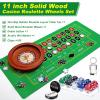 Lunmon Roulette Wheel Game Set Include 11'' Solid Wood Roulette Wheel 35 x 16 Rubber Portable Tabletop Layout Mat 100 Chips Marker Dealer Button view 2