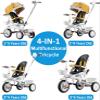JIYIAN 4 in 1 Baby Trike Tricycles,Kids Tricycle Stroll Trike/Adjustable Push Handle & Canopy,Rotatable Seat Cup Holder,Safety Harness,Push Tricycle Stroller for Kids Outdoor Toy,Yellow view 2