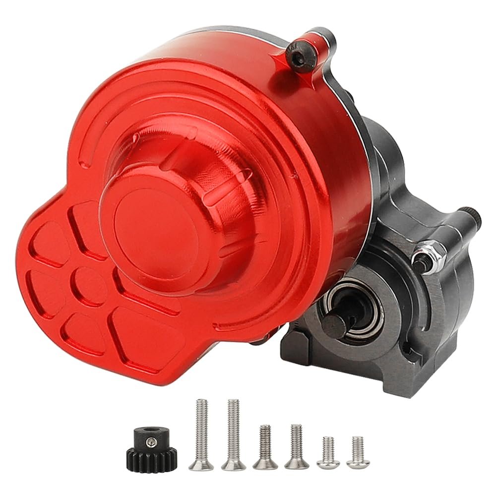 Pothyes All Metal Complete Gearbox Transmission with Motor Gears for 313mm Wheelbase 1/10 RC Crawler Truck Axial SCX10 & SCX10 II DIY Upgrade Parts (red-Titanium)