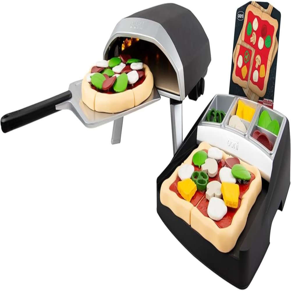 Casdon Ooni Pizza Oven & Topping Station Deluxe Set, Toy Pizza Oven & Topping Set for Children Aged 3+, Features Real Flame Effect Light