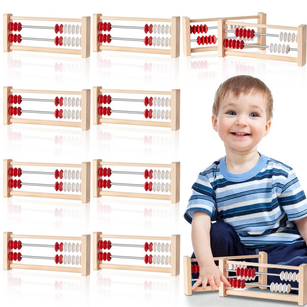 Saysurey 8 Pcs Mini 20-Bead Wooden Rekenrek Abacus, Abacus for Kids Math, Math Counters Manipulatives Counting Rack for Kids Educational Toys Elementary Toddlers Preschool Learning