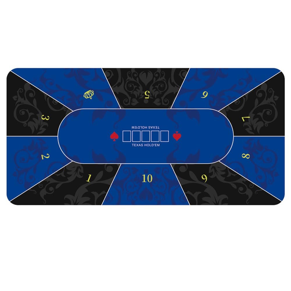 LGRFUXIN Premium Texas Hold'em Table Rubber Mat, 8 Players Folding Portable Poker Table Top Layout w/Carrying Bag for Poker Games, Blackjack, Casino,Blue,S