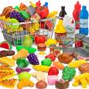 55 Pcs Grocery Store Pretend Play Food Set with Shopping Basket for Kids Toddlers 1-3 4-8, Kids Play Kitchen Accessories Plastic Fake Food Fruits and Vegetables Can Toy Gifts for Boys Girls view 1