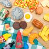 55 Pcs Grocery Store Pretend Play Food Set with Shopping Basket for Kids Toddlers 1-3 4-8, Kids Play Kitchen Accessories Plastic Fake Food Fruits and Vegetables Can Toy Gifts for Boys Girls view 4