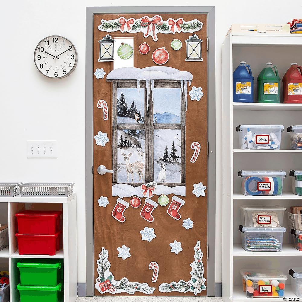 Fun Express Red & Green Christmas Door Decorating Kit - Festive Holiday Decor for Christmas Parties Family Gatherings Holiday Events & Seasonal Celebrations - Includes Ornaments Stickers - 34 Pieces