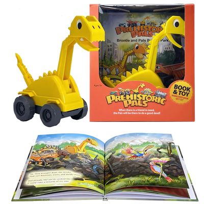 Prehistoric Pals Brontie Dinosaur Excavator Toy & Book Set  Brontosaurus Truck with Moving Parts  Educational Gift for Kids Ages 38  STEM Learning Toy for Boys & Girls