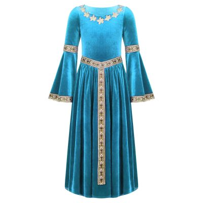 Agoky Kids Girls Renaissance Vintage Ball Gown Halloween Fancy Costume Retro Medieval Gothic Long Dress Light Blue C 10 Years