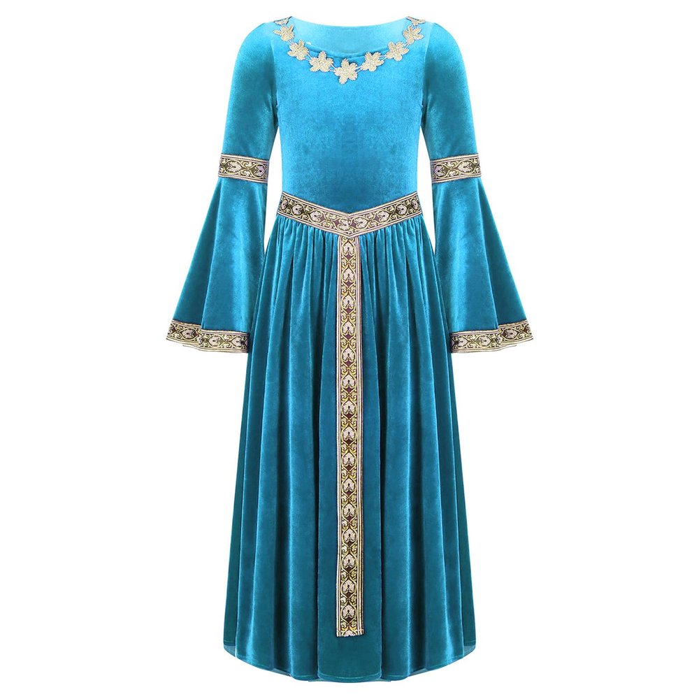 Agoky Kids Girls Renaissance Vintage Ball Gown Halloween Fancy Costume Retro Medieval Gothic Long Dress Light Blue C 10 Years