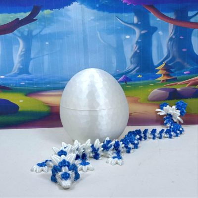 3D Printed Dragon with Dragon Egg, Articulated White and Blue Orchid Dragon, 12" Flexible Dragon, Fidget ADHD Sensory Toy Executive Desk Toy D040-WHE