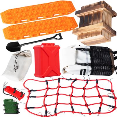 BRCatWPark RC Crawler Car Decoration Upgrades Part for 1/10 Trx4 Trx6 SCX10 GEN 7 8 Rc 4wd,10PCS Decoration Luggage Net/Package/Luggage/Fuel Tank/Shovel/Sand Ladder(Orange)