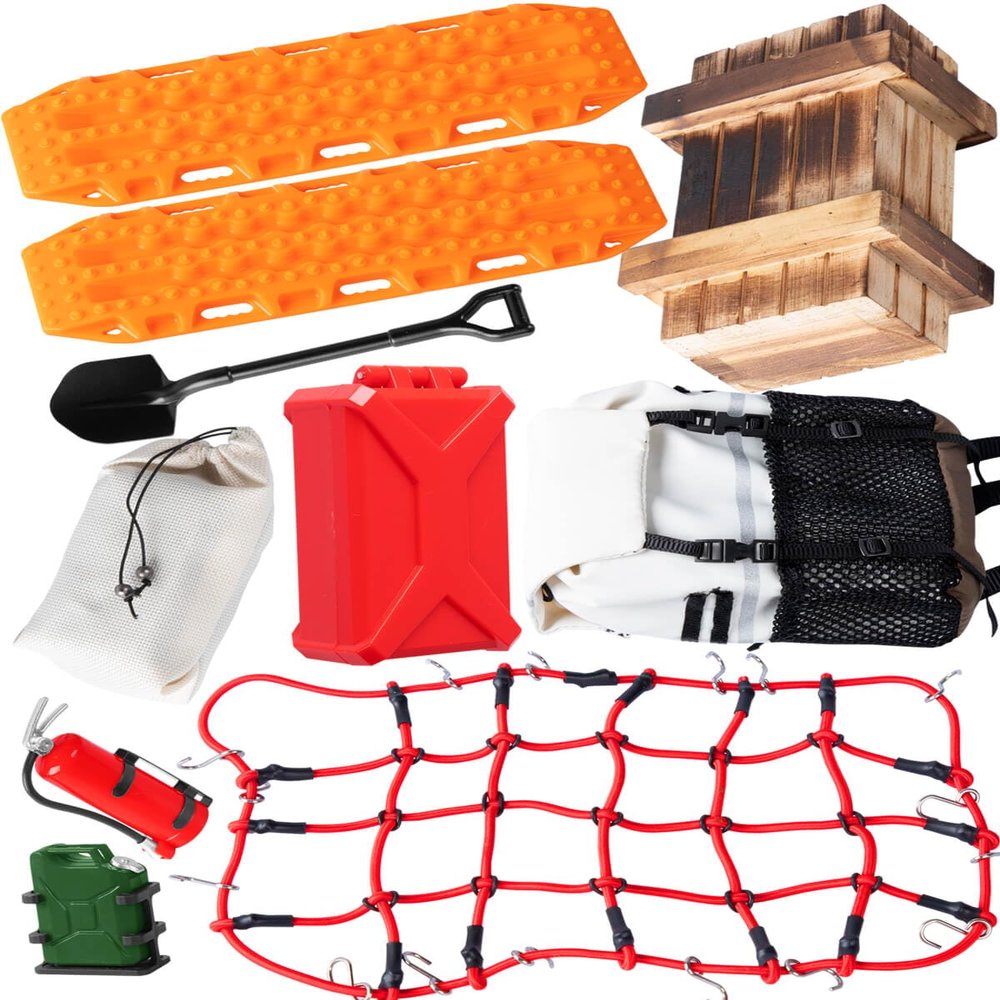 BRCatWPark RC Crawler Car Decoration Upgrades Part for 1/10 Trx4 Trx6 SCX10 GEN 7 8 Rc 4wd,10PCS Decoration Luggage Net/Package/Luggage/Fuel Tank/Shovel/Sand Ladder(Orange)