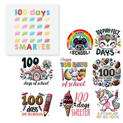27 PCS Heat Transfer 100 Days School Direct to Film DTF Iron On Decals for Clothing Heat Press Patches DIY Tshirt Heat Transfer for Kid for school
