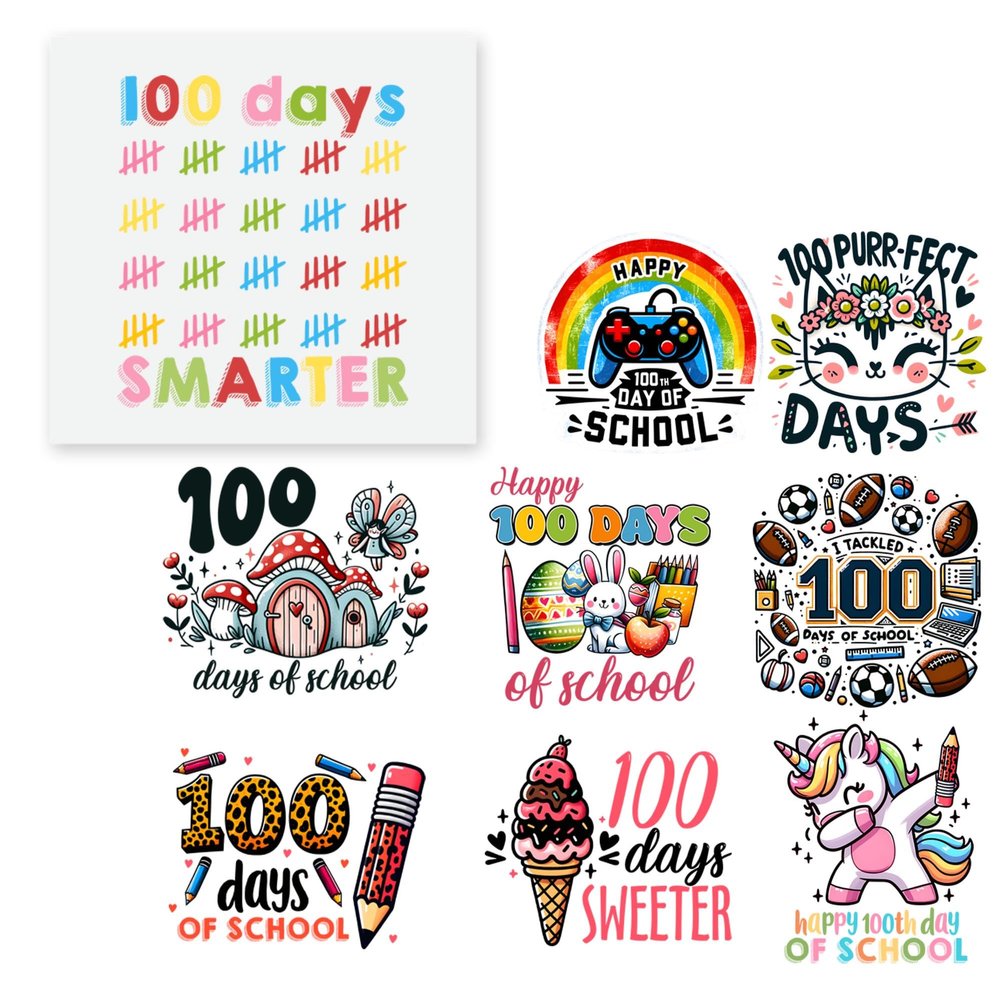 27 PCS Heat Transfer 100 Days School Direct to Film DTF Iron On Decals for Clothing Heat Press Patches DIY Tshirt Heat Transfer for Kid for school