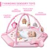 Baby Gym Play Mat, 8-in-1 Tummy Time Mat & Ball Pit with 6 Toys, Washable Baby Activity Mat for Visual, Hearing, Sensory, Motor Development, Babies Gift for Newborn Infant 0-3-6-9-12 Months (Pink) view 2