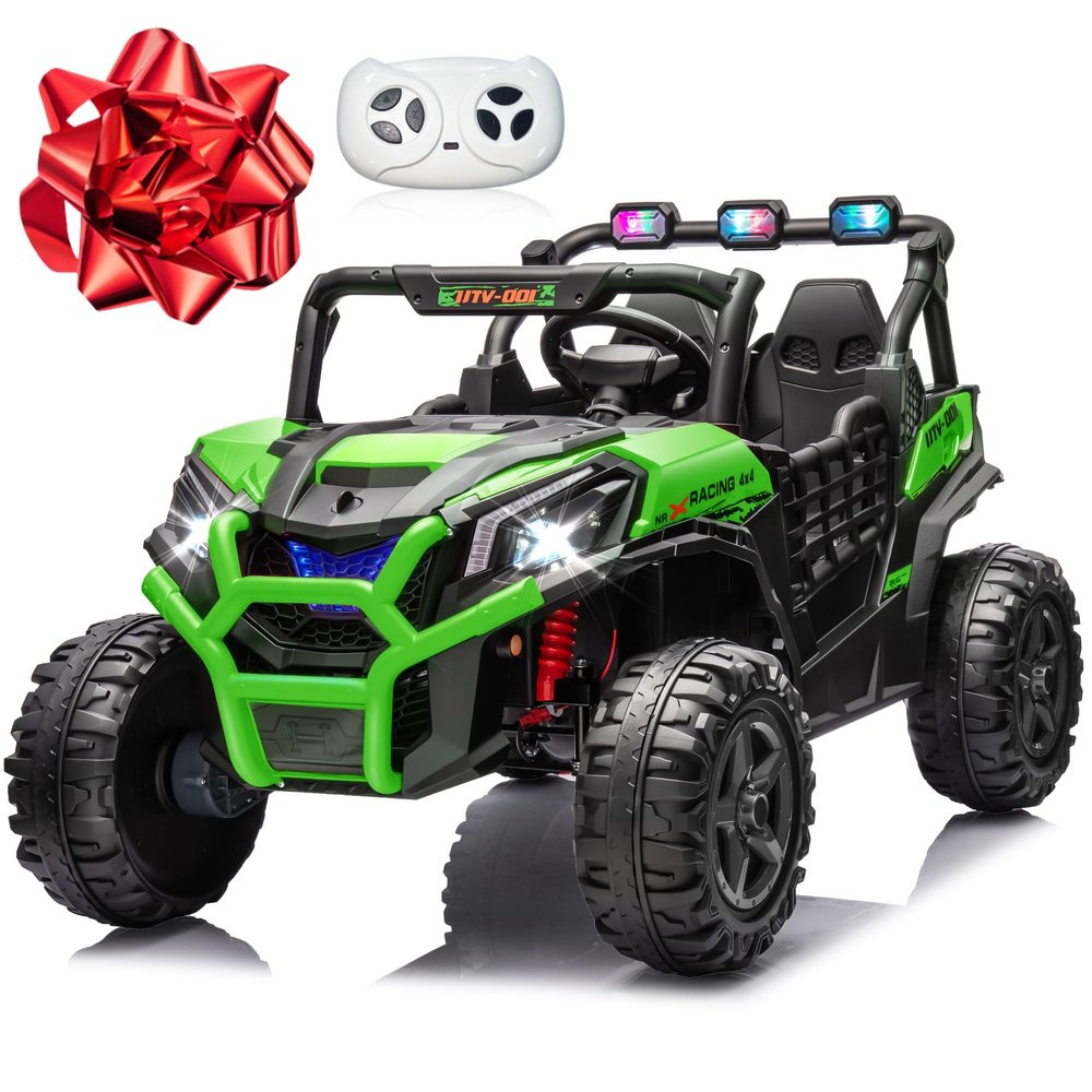 24V 2 Seater Ride on Car for Kids, MOEYURO 800W Powered UTV Toy, 5MPH Large Side by Side Electric Car w/Remote, Bluetooth, LED Light, 3 Speeds, Music, Spring Suspension, Storage for 3-8 Gift, Green