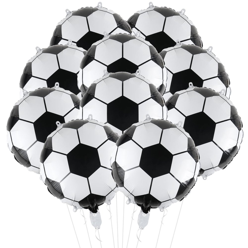 10 Pieces 18 inches Soccer Balloons Soccer Themed Party Decorations Foil Mylar Soccer Ball Balloons For Birthday Sports Graduation Party Decoration (Sports)
