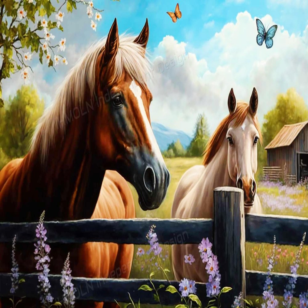Farmhouse Horse Puzzles - Develop New Interests Puzzle Small Family Puzzles, Unique Wall Space Art 29.6 X 19.7 inch - Adult Puzzle 1000 Pieces Brain Exercise Best Gifts for Couples
