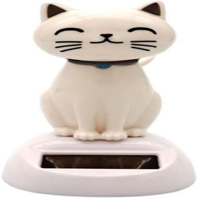 White Cat Solar Powered Decor, Cute Swing Animal Dancing Dolls Car Dashboard Ornament, Solar Shaking Cat Desktop Decoration for Home Office, Decor, Solar Power Kits