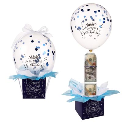 lasuroa Pull Money Balloon Box for Cash Gift, Funny Happy Birthday Balloon Surprise Set with Balloons Ribbon Balloon Holder Surprising Birthday Money Box Pull Out Gifts for Girlfriend Wife (Blue)