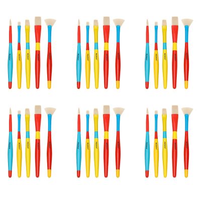 MEEDEN Paint Brushes for Kids: 6 Packs/30 Pcs Round Flat & Fan Kids Paintbrush Set - Toddlers Painting Brushes for Acrylic Watercolor & Washable Paint