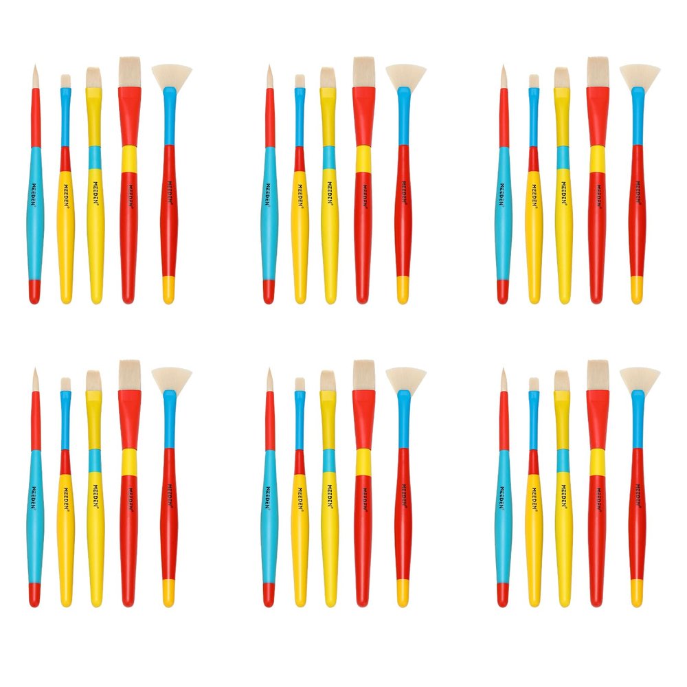 MEEDEN Paint Brushes for Kids: 6 Packs/30 Pcs Round Flat & Fan Kids Paintbrush Set - Toddlers Painting Brushes for Acrylic Watercolor & Washable Paint