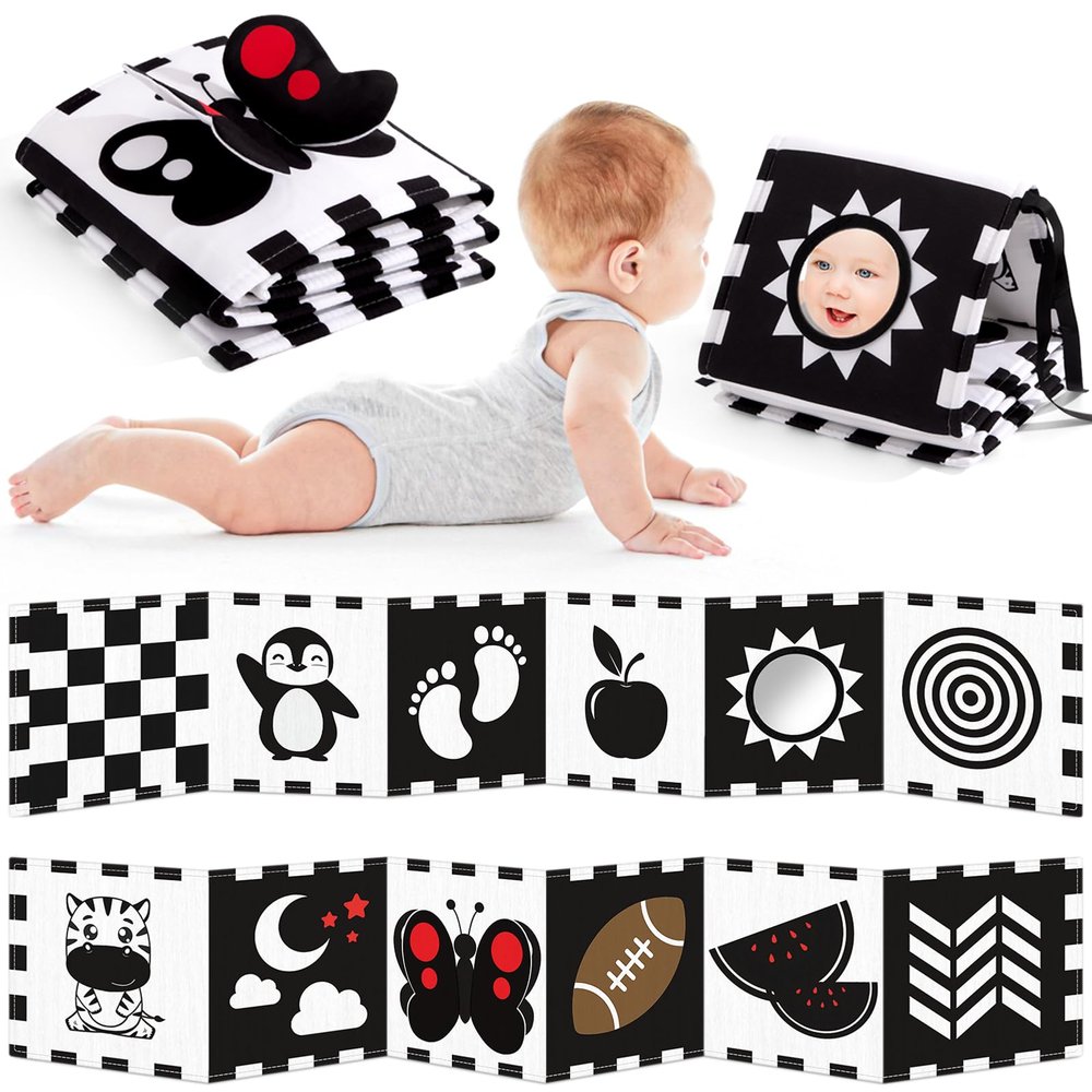 Yeeeasy High Contrast Baby Book and Sensory Toy Set for 3 Months Soft Crinkle Pages, Tummy Time Development, and Safe Mirror for Visual Stimulation Ideal Newborn Gift for Boys and Girls