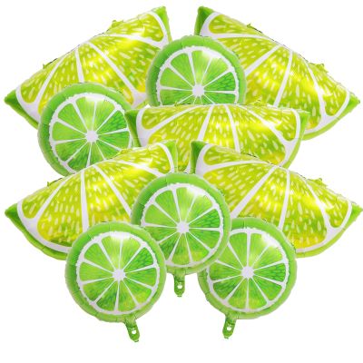 10 Pieces 2 Sizes Lime Slice Balloons Set - 5 Large 27 Inches and 5 Medium 18 Inches Green Citrus Lemon Fruit Shaped Mylar Balloons for Tropical Fruit Parties, Birthdays, and Summer Themed Events