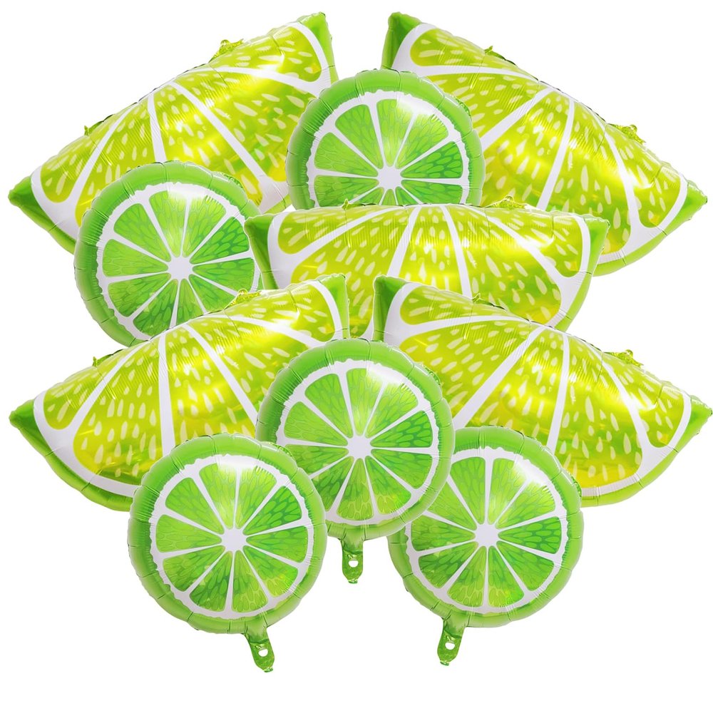 10 Pieces 2 Sizes Lime Slice Balloons Set - 5 Large 27 Inches and 5 Medium 18 Inches Green Citrus Lemon Fruit Shaped Mylar Balloons for Tropical Fruit Parties, Birthdays, and Summer Themed Events