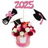 12 PCS Double Sided Glitter 2025 Graduation Party Centerpiece Sticks for Table Diploma Grad Cap Class of 2025 Centerpieces Table Toppers for 2025 Graduation Party Decorations Supplies Pink view 1