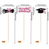 12 PCS Double Sided Glitter 2025 Graduation Party Centerpiece Sticks for Table Diploma Grad Cap Class of 2025 Centerpieces Table Toppers for 2025 Graduation Party Decorations Supplies Pink view 2
