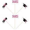 12 PCS Double Sided Glitter 2025 Graduation Party Centerpiece Sticks for Table Diploma Grad Cap Class of 2025 Centerpieces Table Toppers for 2025 Graduation Party Decorations Supplies Pink view 3