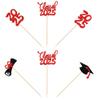 12 PCS Double Sided Glitter Class of 2025 Grad Party Centerpiece Sticks 2025 Diploma Graduation Cap Centerpieces Table Toppers for 2025 Graduation Party Flower Decorations Supplies Red view 3