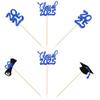 12 PCS Double Sided Glitter Class of 2025 Grad Party Centerpiece Sticks 2025 Diploma Graduation Cap Centerpieces Table Toppers for 2025 Graduation Party Flower Decorations Supplies Blue view 3