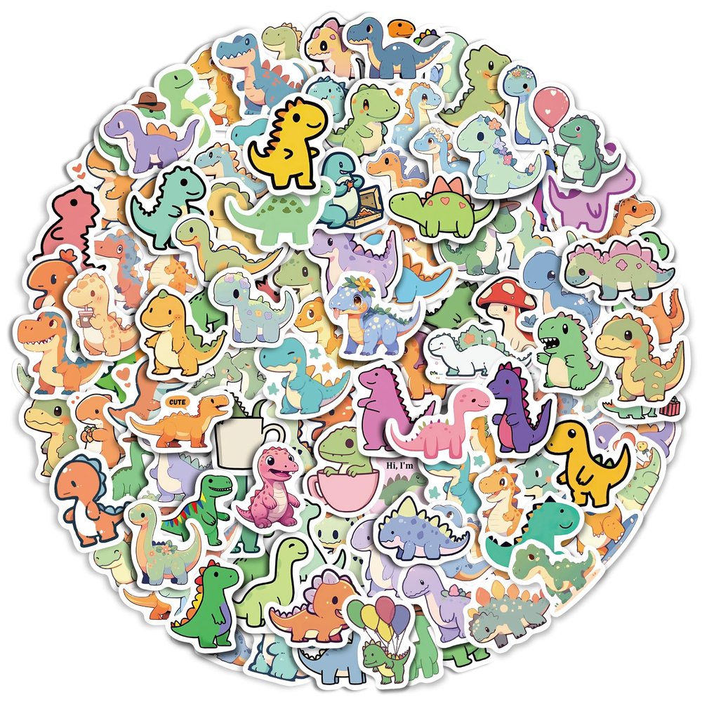 Aowplc 100 Pcs Cute Dinosaur Stickers Pack | Vinyl Stickers for Kids & Toddlers | Dinosaur Party Favors Crafts and Rewards