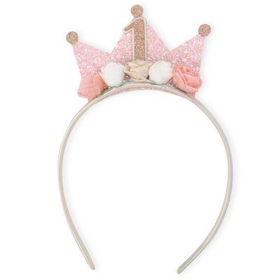 1st Birthday Princess Headband - Sparkling Tiara for Toddler Girls, Age 1-6, Crown, Flower Headbands (1st Birthday Edition)