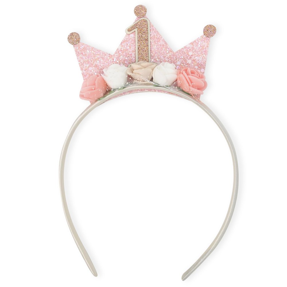 1st Birthday Princess Headband - Sparkling Tiara for Toddler Girls, Age 1-6, Crown, Flower Headbands (1st Birthday Edition)