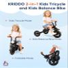 KRIDDO 2-in-1 Kids Balance Bike and Kids Tricycle for 2 to 5 Year Old, Toddler Balance Bike with Detachable Pedals, Tricycles for 3-5 Year Olds with Stitched Soft Grip, Black view 2