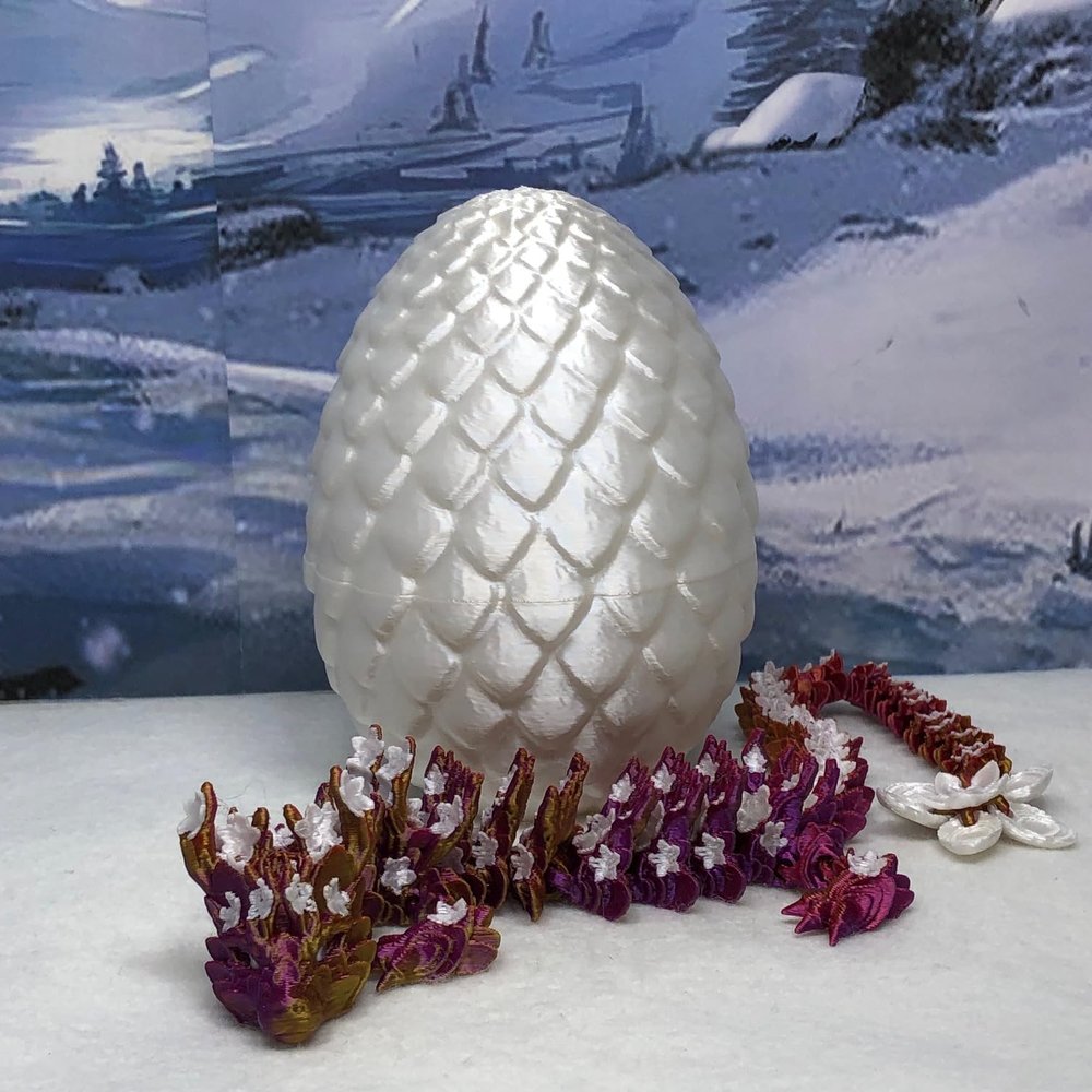 3D Printed Dragon with Dragon Egg, Articulated Dragon, 12" Tri Color Red Purple Gold Cherry Blossom Dragon, Fidget ADHD Autism Sensory Toy Executive Desk Toy D021-RPG