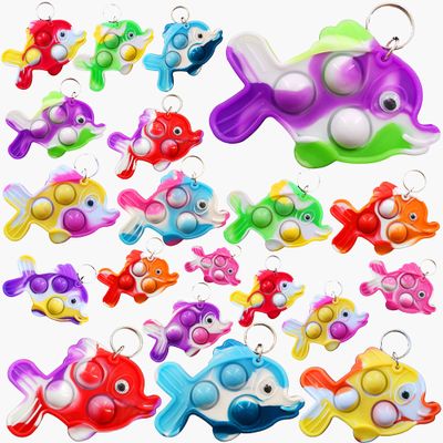 100 Packs Bulk Fish Mini Pop Sea Animal Supplies Keychain Fidget for Teens and Kids Birthday Party Favors Summer Classroom Student Prizes Gifts