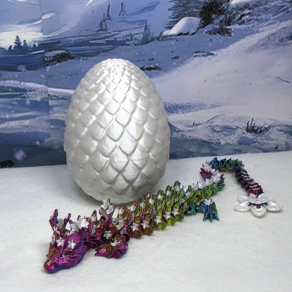3D Printed Dragon with Dragon Egg, Articulated Dragon, 12" Tri Color Red Yellow Blue Cherry Blossom Dragon, Fidget ADHD Autism Sensory Toy Executive Desk Toy D021-RYB