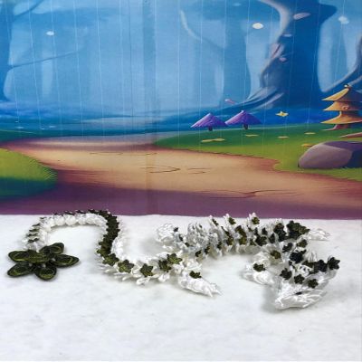 3D Printed Dragon with Dragon Egg, Articulated White and Peridot Green Cherry BlossomDragon, 12" Dragon, Fidget Anxiety Toy Executive Desk Toy D017-BPG
