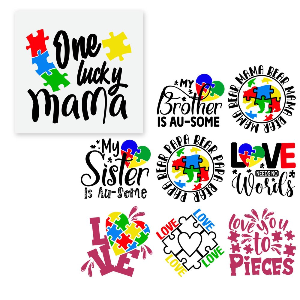 27 PCS Autism Heat Transfer DTF Iron On Decals for Clothing Heat Press Patches DIY Tshirt Direct to Film Autism Family Ausome Kids