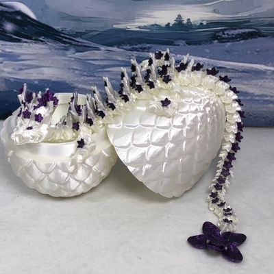 3D Printed Articulated Dragon With Egg - 12" Dual Color Cherry Blossom Dragon, Fidget ADHD Autism Sensory Toy, Executive Desk Toy D017 (White and Purple)