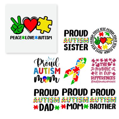 27 PCS Heat Transfer DTF Iron On Decals Autism Proud Mom Proud Dad for Clothing Heat Press Patches DIY Tshirt Direct to Film Autism Peace Love
