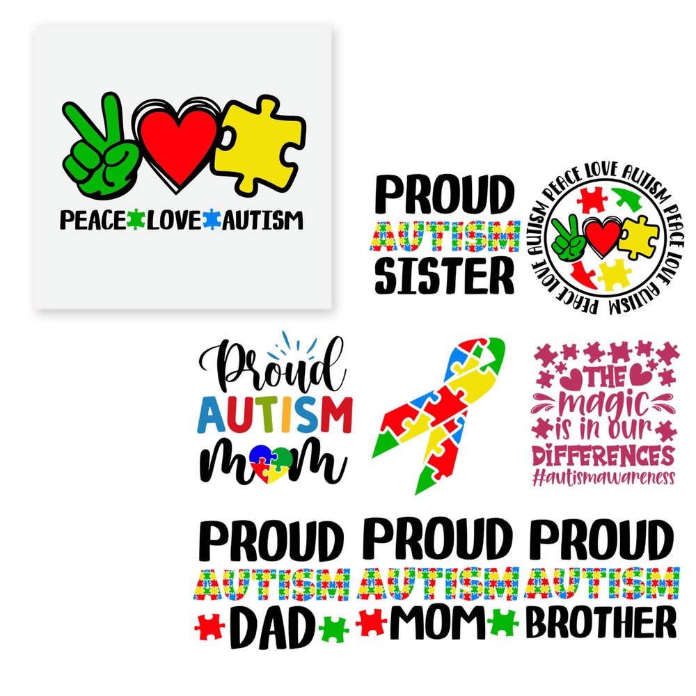 27 PCS Heat Transfer DTF Iron On Decals Autism Proud Mom Proud Dad for Clothing Heat Press Patches DIY Tshirt Direct to Film Autism Peace Love