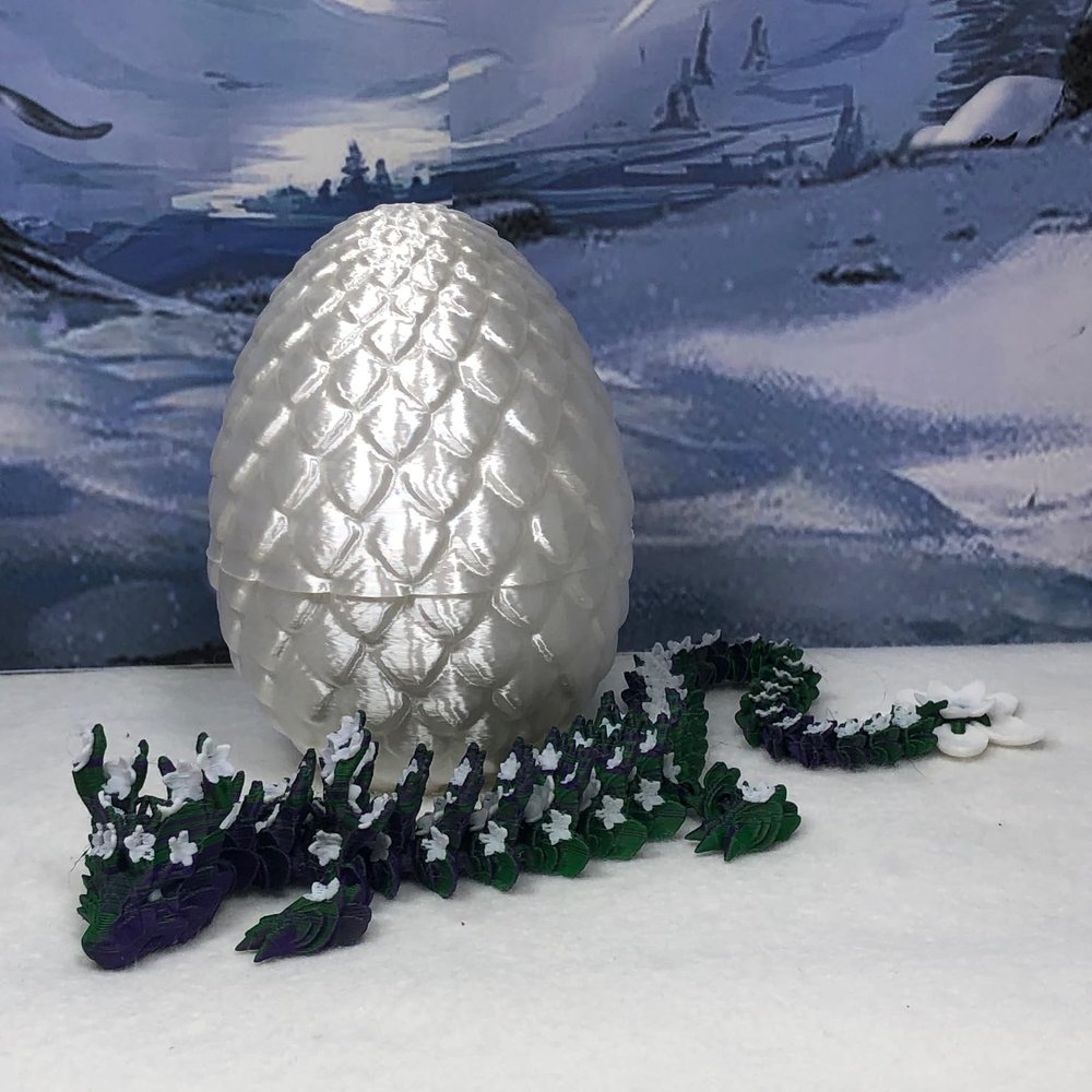 3D Printed Articulated Dragon with Dragon Egg, Articulated Dragon,12" Green Purple and White Cherry Blossom Dragon, Fidget Anxiety Toy, Executive Desk Toy D044