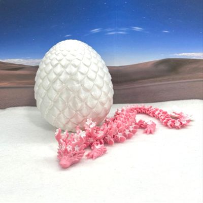 3D Printed Dragon with Dragon Egg, 12" Pink and White Cherry Blossom with Dragon Egg, Fidget ADHD Autism Sensory Toy D023-WHT