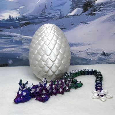 3D Printed Dragon with Dragon Egg, Articulated Dragon, 12" Tri Color Cherry Blossom Dragon, Fidget ADHD Autism Sensory Toy Executive Desk Toy D021 (RED Green Blue)